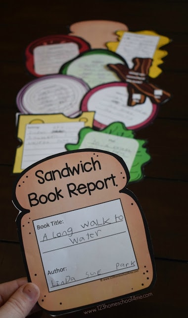 AN buy report performed from varying sheets of paper assembled to look like a sandwich because an example of creative book report thoughts